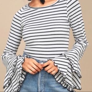 Free People Find Bell Sleeve Striped Thermal Top